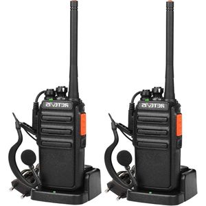 Walkie Talkie Portofoon met Headset - PMR446 - Gratis Licentie - Radio CTCSS/DCS - 16 Kanalen - Eenvoudig te Gebruiken - 1100 mAh Oplaadbare Walky Talky - 1 Paar Zwart