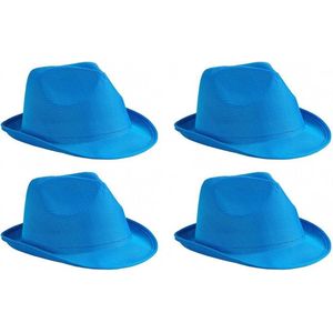 6x stuks trilby feesthoedje blauw voor volwassenen - Carnaval party verkleed hoeden