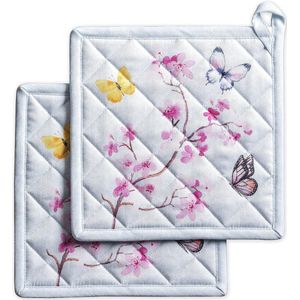 Pannenlappen, 100% katoen, paas-pannenhouder, set van 2, hittebestendig, met strik, hot pads, voor keuken, bakken, koken, blossoms in de lente, zomer (20 cm x 20 cm)