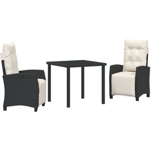 vidaXL - 3-delige - Tuin - Eetset - Zwart - Poly - Rattan