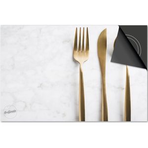 Inductie beschermer 90x52 - afdekplaat inductie mat - Dietrix Kookplaat beschermer - DELUXE - Bestek - Marmer Wit Gouden bestek
