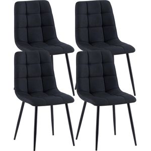 CLP Antibes Set van 4 Eetkamerstoelen - Zonder armleuning - Metaal frame - Stof - zwart