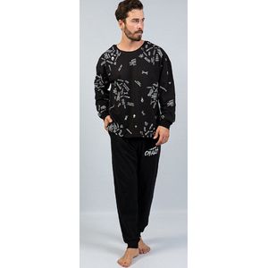 Gazzaz by Vienetta- gewatteerde heren pyjama / home trainingspak van katoen met unieke print- zwart M