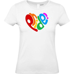 Dames T-shirt Pride Hart | Gay pride shirt kleding | Regenboog kleuren | LGBTQ | Wit dames | maat XS