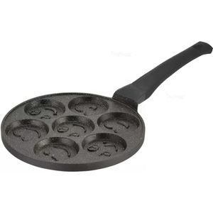 Pancakes pan Ø 26cm | oogpan coating inductie frituren pan | 7-gaats pan motief Smiley pannenkoeken Oladji gegoten aluminium braadpan | eierpan mini pannenkoeken spiegeleieren Blinis Poffertjes