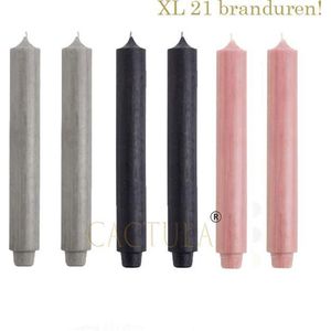 Cactula Dinerkaarsen XL 3,2 x 30 cm in 3 kleuren Urbans-sDonkergrijs / Oud Roze / Zwart 21 BRANDUREN