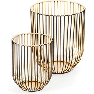 Set of 2 Metal Candle holders - Black/ Gold - 13x13x16cm and 9x9x11cm - Housevitamin deco pieces gold candle holders