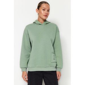 Trendyol Beige Losvallend, Bedrukt En Verhoogd Gebreid Sweatshirt Met Capuchon