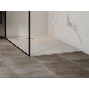 Vente-unique Douchebak van hars om te plaatsen of in te bouwen - Wit - 140 x 80 cm - Snijdbaar - MIRNOSA L 140 cm x H 2.6 cm x D 80 cm
