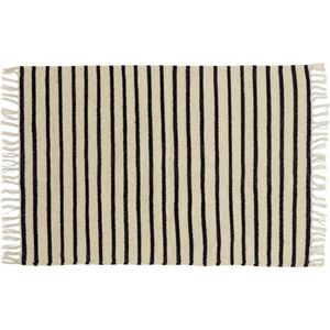 Nordal vloerkleed wol ecru-zwart gestreept 65x100 klein tapijt