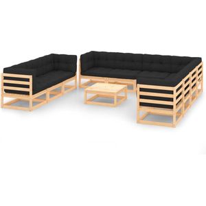 vidaXL - 11-delige - Loungeset - met - kussens - massief - grenenhout