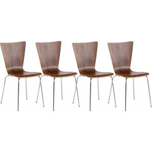 In And OutdoorMatch bezoekersstoelen Leonel - Donkerbruin - hout - stapelbaar - Set van 4 - Zithoogte 45 cm - modern design