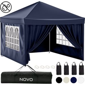 NOVO® Partytent Opvouwbaar en Easy Up – Paviljoen met Zijwanden – 3x3m – Waterdicht – Verstelbare Hoogte - Blauw