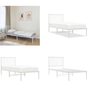 vidaXL Bedframe met hoofdbord metaal wit 75 x 190 cm - Bedframe - Bedframes - Eenpersoonsbed - Bed