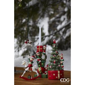 EDG - Enzo De Gasperi Kerst tafeldecoratie kandelaar met elfjes met snoep rood groen H31X14X12