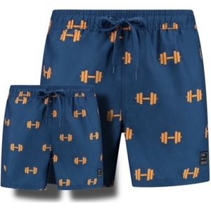 Son of a Beach vader en zoon zwembroek - dumbells - blauw - maat M + 134/140