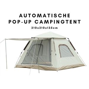Automatische Pop-up Campingtent voor 3-4 Personen - Waterdicht en Winddicht - Inclusief Grote Draagtas - Ideaal voor Gezinscamping en Buitenactiviteiten - Wolk Grijs