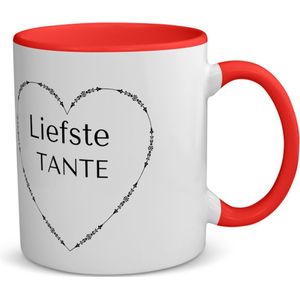 Akyol - liefste tante koffiemok - theemok - rood - Tante - de liefste tante - verjaardag - cadeautje voor tante - tante artikelen - kado - geschenk - 350 ML inhoud