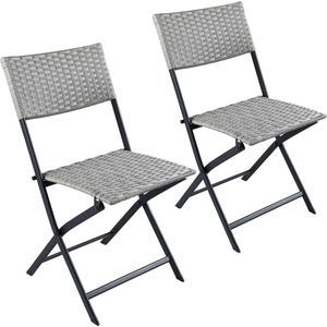 BRUBAKER Lugano Tuinstoel, 2-delige set, polyrotan klapstoel, weerbestendig en robuust, balkonstoel, inklapbaar, campingstoel voor tuin, balkon, terras, campingstoel, grijs/beige