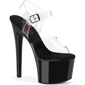 Pleaser - PASSION-708 Sandaal met enkelband, Paaldans schoenen - US 8 - 38 Shoes - Zwart/Transparant