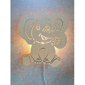 Phanti Fantasie Kinderlamp - Wandlamp - Dierenlamp - Oscar olifant- bamboe - 45 cm hoog - handgemaakt