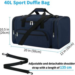 sporttas met schouderriem, weekendtas voor heren en dames, Blauw, 40L, Holdall Sport Duffle