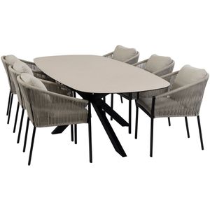 7-delige tuinset | 6 Elvira tuinstoelen (Black) | Tuintafel Malaga 240x115cm (Black)