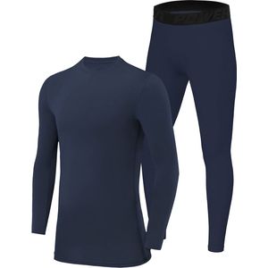 Powerlayer Jongens Performance Basislaag Thermische Lange Mouw Top & Compressie Tights Set - Helderblauw + Helderblauw, 6-8 Jaar