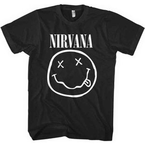 Nirvana Heren Tshirt -S- White Happy Face Zwart