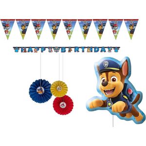 Paw Patrol - Chase - Feestversiering - Kinderfeest - Verjaardag - Themafeest - Feest - Slinger - Vlaggenlijn - Waaier hangdecoratie - Folie ballon.