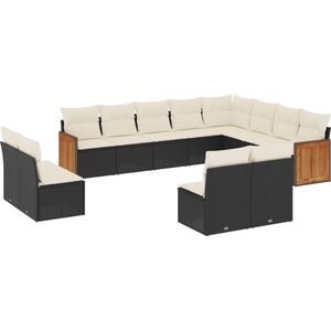 vidaXL 12-delige Loungeset - Zwart Poly Rattan Tuin Lounge Set - Loungebank - Tuinset - Outdoor Furniture - Pe Rattan