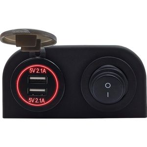ProRide 12V USB Autolader 2 Poorten Opbouw - 5V/2.1A - Tweevoudig opbouw - Rood