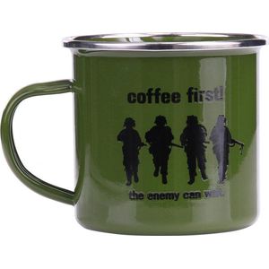 Emaille beker soldaten groen - Coffee First!