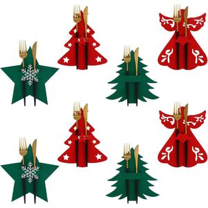 8 stuks kerst-bestekzakken Kerstmis eettafel decoratie kerstboom ster engel servies tassen bestekhouder messen vorken bestekzak tafeldecoratie voor feest diner keuken decor