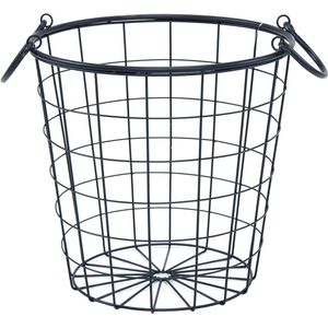 Metalen draadmand zwart met 2 handgrepen - 35 cm - opslag decoratieve mand - rooster draad design mand rond