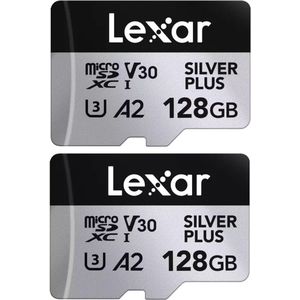Lexar microSDXC Silver Plus UHS-I 128GB (2-pack) - Lezen 205MB/s, Schrijven 150MB/s - V30
