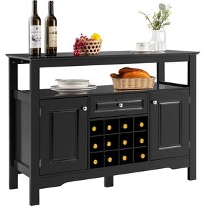 Dressoir keukenkast met deuren en laden, keukencommode hout, buffetkast opbergkast bijzetkast wijnkast 116 x 40 x 82 cm (zwart)