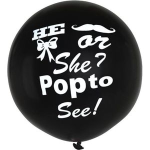 Mega ballon gender reveal zwart - 91 cm - geboorte/ babyshower - meisje of jongen reveal ballonnen versiering - he or she pop to see