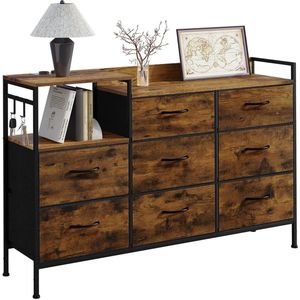 Kast met 8 laden - Ladekast - Ladekasten - Ladenkastje - 132 x 88 x 30 cm (B x H x D) - Oplaadstation - Opbergkasten - Vintage Hout