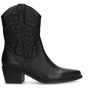 Manfield - Dames - Zwarte leren cowboy laarzen - Maat 40