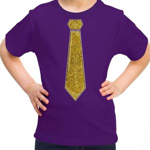Bellatio Decorations Verkleed t-shirt voor kinderen - glitter stropdas - paars - meisje - carnaval 164/176