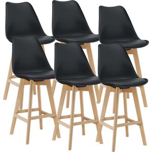 Barkruk set van 6 kunstleer en beuken 105x48x58 cm zwart