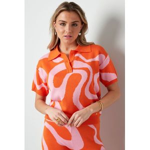 Top organische strepen print - polo - dames - gebreid - nieuwe collectie - lente/zomer - oranje - maat M