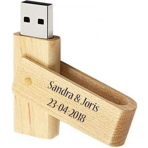 Uitklap hout 128GB 3.0 usb stick met naam tekst of logo bedrukken