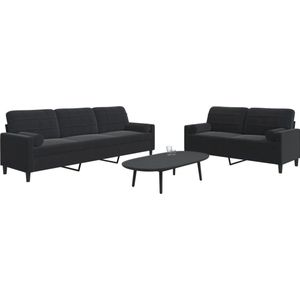 vidaXL Loungeset 2-delig - Fluweel Zwart - Inclusief Kussens Loungeset - Velours Bank - Zwarte Bank - Moderne Bank - 2 Persoons Bank