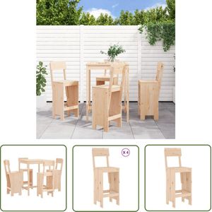 The Living Store 5-delige Barset massief grenenhout - Houten Barset - Bar Set - Buitenbar - Tuinset - Terrassenset