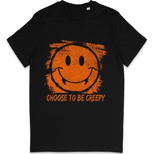 Grappig T Shirt Heren Dames - Halloween Smiley Print - Choose To Be Creepy - Zwart XS