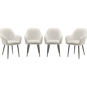 sweeek - Set van 4 stoelen in bouclé met matzwarte metalen poten, shella, b 57 x d 59 x h 84,5