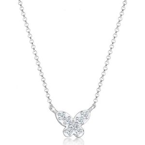Elli PREMIUM Dames Halsketting Dames Vlinderhanger met Diamanten (0,11 ct) in verguld 925 Sterling Zilver