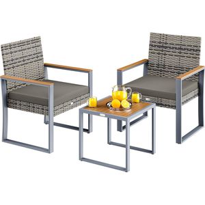 Casaria Tuinset – 1 Tafel 2 Stoelen Weerbestendig - Acaciahout Grijs